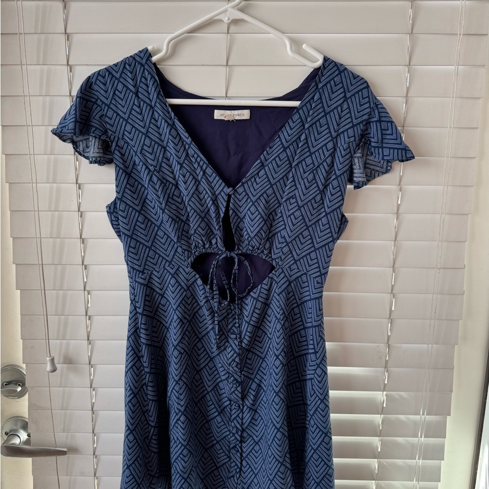 Honey Punch Navy Geometric Midi Dress